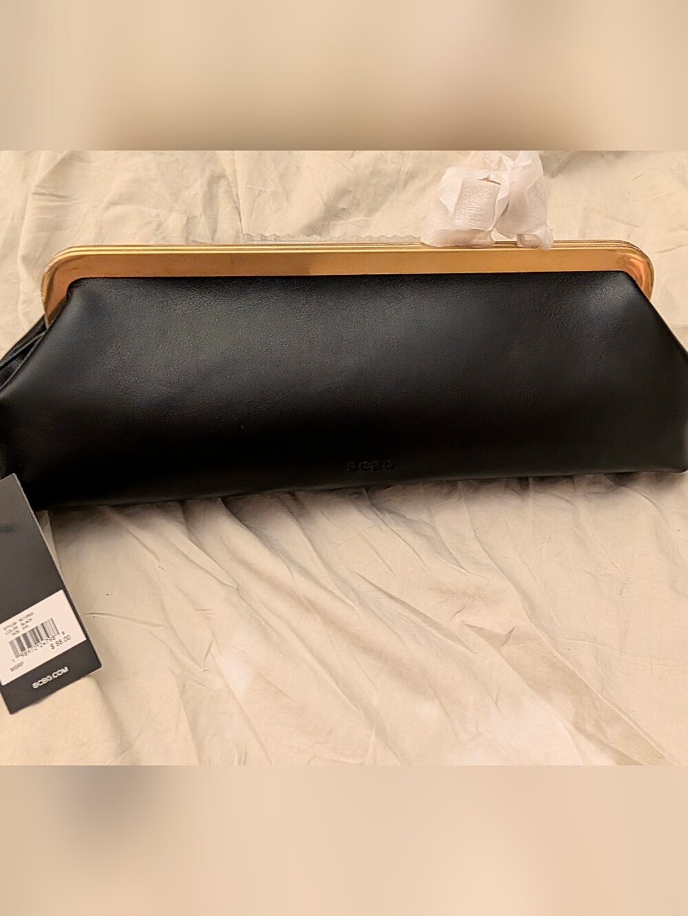NWT BCBG Black Leather Frame Clutch Bag - 2-Way Convertible Evening Pouch